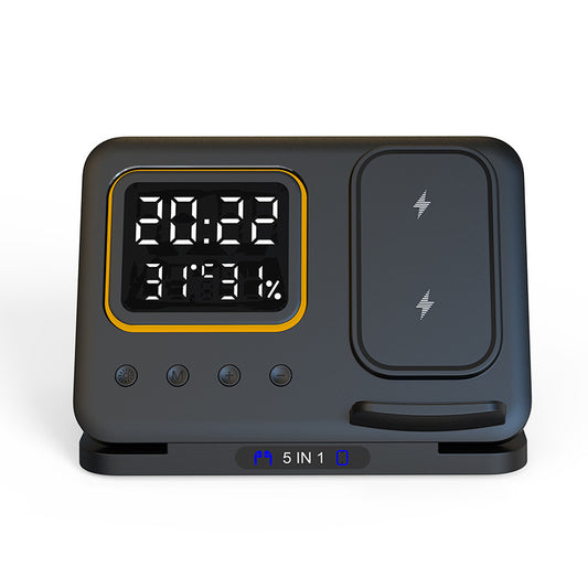 15-W-Wireless-Ladegerät mit Ständer, 5-in-1-LED-Digitalwecker, Schnellladestation